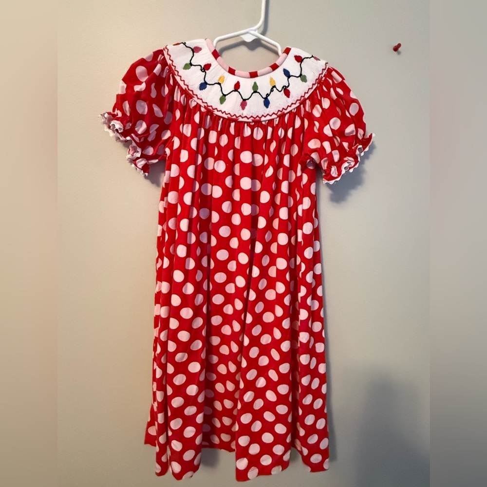 Three Sisters Smocked Christmas Lights Dress